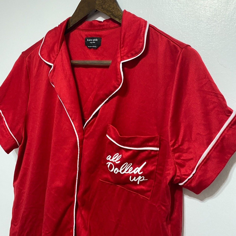 Kate Spade PJ Top Womens M Red Button Front All Dolled Up Pajamas Loungewear - Picture 4 of 8